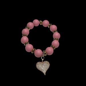 Pink Beaded Bracelet with Heart Charm